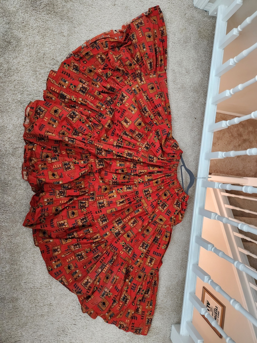 Red Patterned Women's Maxi Circle Skirt